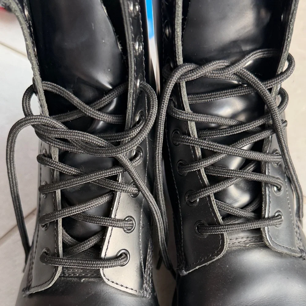 Dr. Martens Black Leather Boots with Brown Soles - Picture 3 of 5